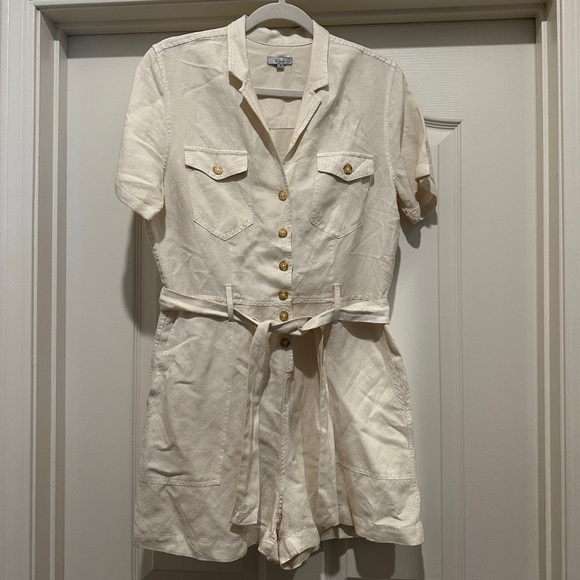Rails Georgie Tie Waist Linen Romper in Stone - Picture 9 of 13